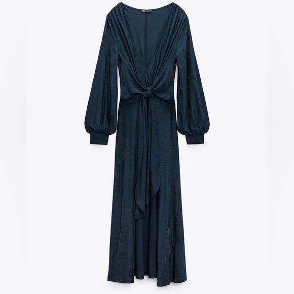 Zara Long Jacquard Dress Blue New - Picture 6 of 6
